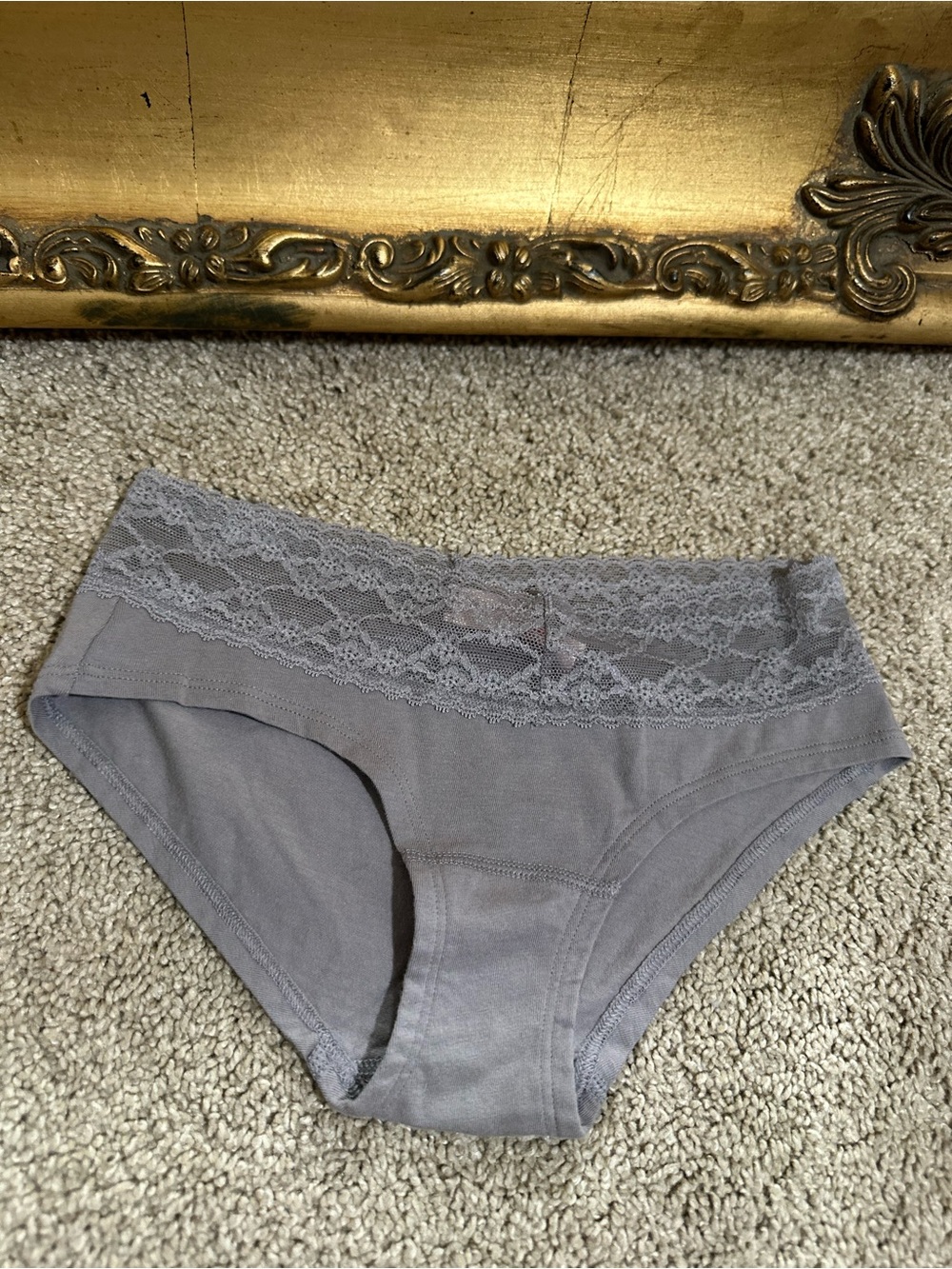 New Victoria's Secret 2013 Low Rise Hip Hugger Briefs in Dark Gray Lace Size XS